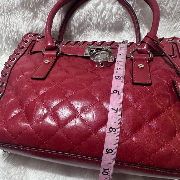 MICHAEL KORS HAMILTON HIPPIE GROMMET DARK RED QUILTED LEATHER SATCHEL BAG - Picture 9 of 14